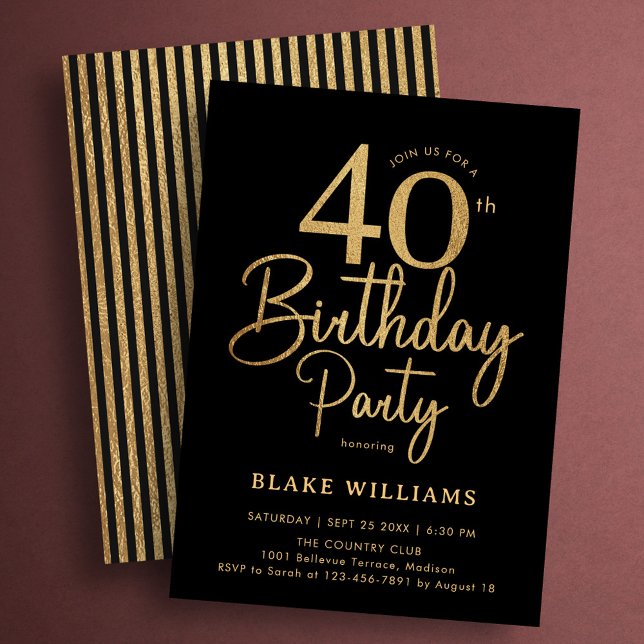 Black Gold 40th Birthday Invitation (Creator Uploaded)