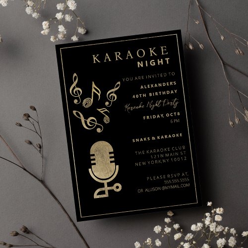 Black gold 40th birthday karaoke party Invitation