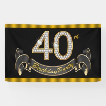 Black Gold 40th Birthday Party Banner by InvitationCentral at Zazzle