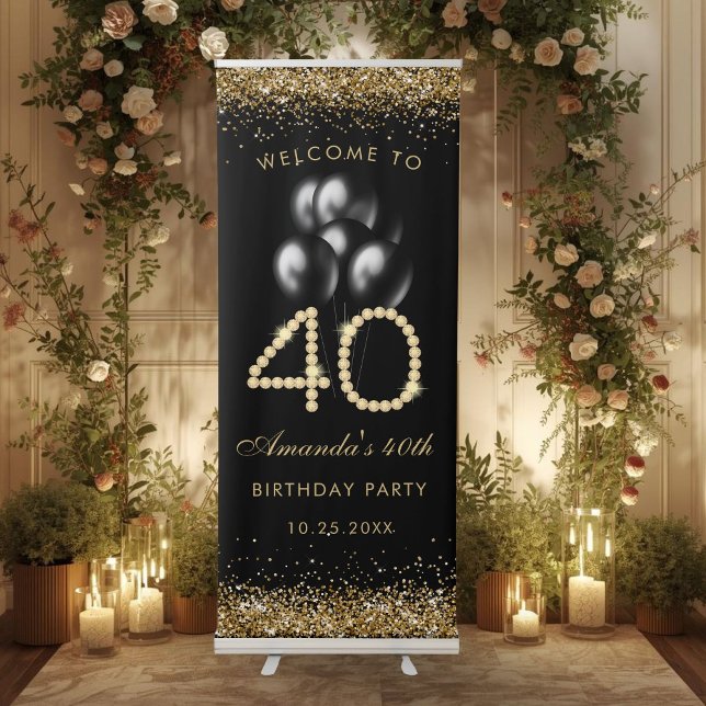Black & Gold 40th Birthday Party Banner (Black and Gold 40TH Birthday Party Banner)