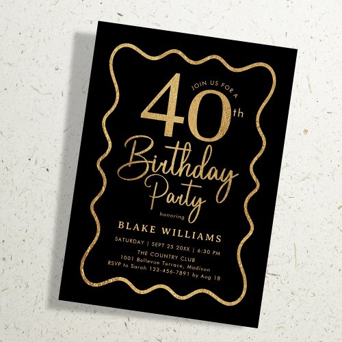 Black Gold 40th Birthday Wavy Border