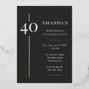 Black Gold 40th Milestone Birthday Celebration Foil Invitation