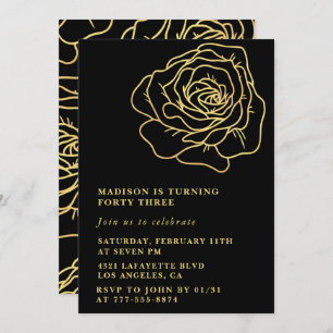 Black Gold 43rd birthday invitations Floral