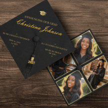 Black & Gold 4 Photo Grad Cap Graduation