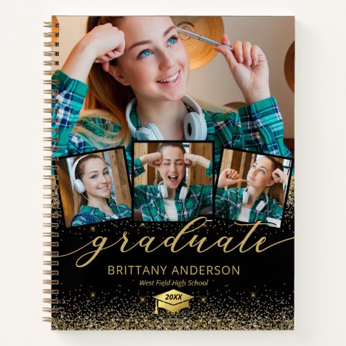 Black Gold 4 Photo Graduation Guest Notebook