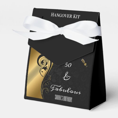 Black Gold 50 and Fabulous Birthday Hangover Kit  Favor Boxes