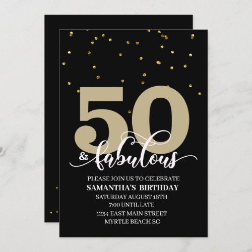 Black Gold 50 and Fabulous Birthday Party  Invitation