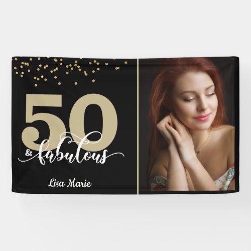 Black Gold 50 and Fabulous Birthday Photo Banner