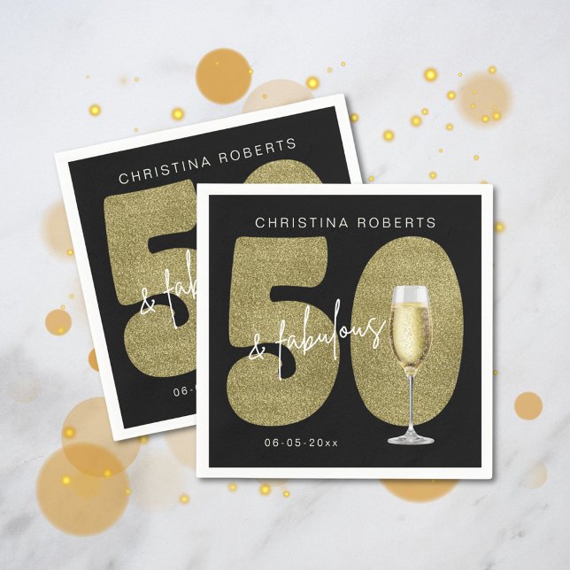 Black Gold 50 & Fabulous Birthday  Napkins (Creator Uploaded)