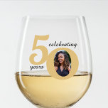 Black & Gold 50 Fifty Years 50th Birthday Stemless Wine Glass<br><div class="desc">Black and gold happy birthday shot glass for a 50 year old.  Unisex design for women and for men.  Customize the age to suit your occasion and add a personal photograph of the recipient.  Great for a 50th anniversary or birthday party decoration for a fiftieth birthday bash.</div>