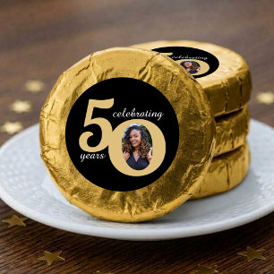 Black & Gold 50 Photo Fifty Years 50th Birthday Dipped Oreo Cookie Favors