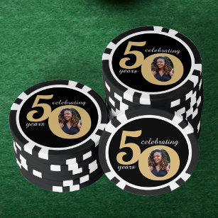Black & Gold 50 Photo Fifty Years 50th Birthday Poker Chips