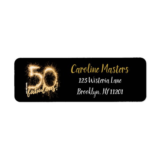 Black Gold 50 & still Fabulous 50th Birthday Party Label (Front)