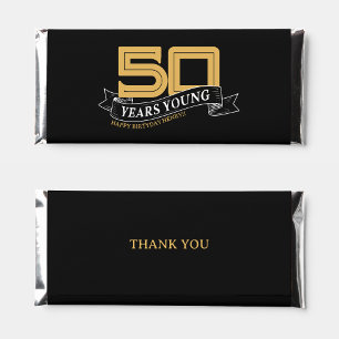Black & Gold 50 Years Young Banner 50th Birthday Hershey Bar Favors