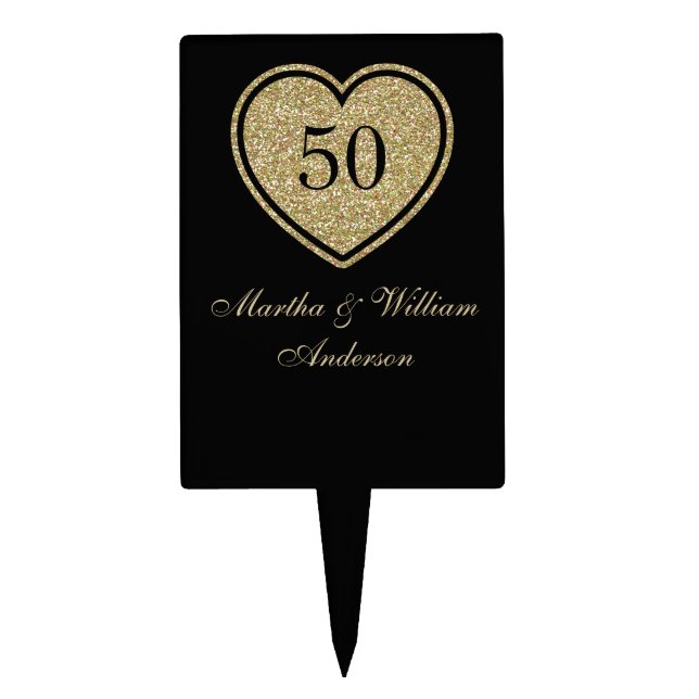 Black & Gold 50th Anniversary Cake Topper (Front)