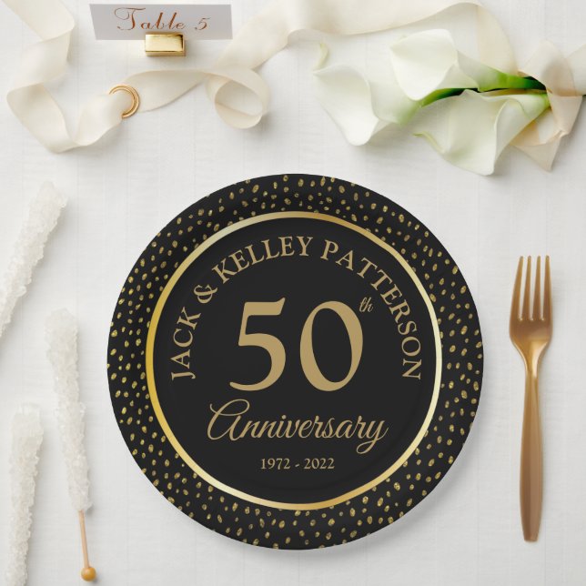 Black & Gold 50th Anniversary Paper Plate (Wedding)