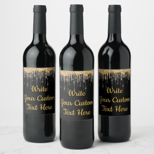 Black Gold 50th Anniversary Party Birthday Glitter Wine Label