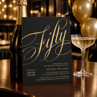 Black Gold 50th Birthday Elegant Calligraphy
