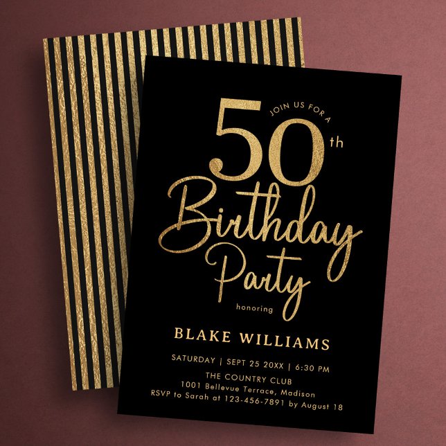 Black Gold 50th Birthday Invitation (Creator Uploaded)