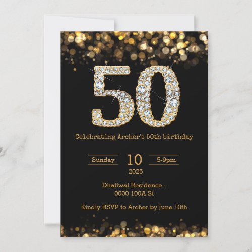 Black gold 50th birthday invitation