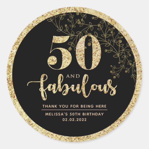 Black  Gold 50th Birthday Party Favor Sticker 