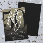 Black Gold 50th Birthday Party Invitation<br><div class="desc">Celebrate fifty years in style with this modern 50th birthday party invitation. The design features a faux gold background layered behind a sleek gray-to-black gradient for an elegant, eye-catching look. A large black "50" stretches across most of the card, with a handwritten script-style white "Fifty" layered over it for bold...</div>