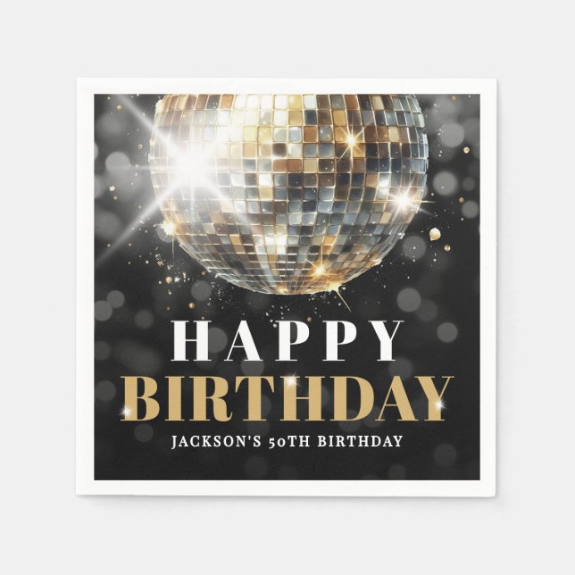 Black Gold 50th Birthday Party Napkins (Front)