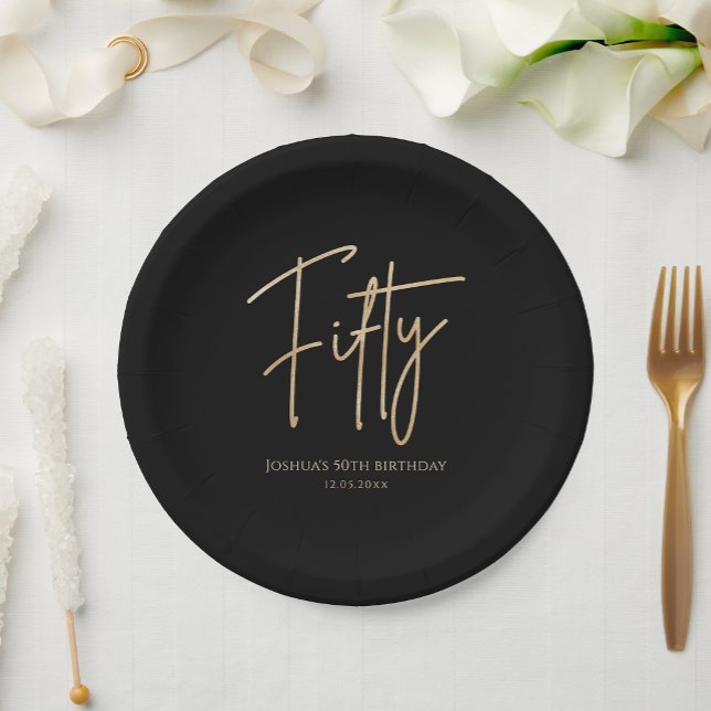 Black & Gold 50th Birthday Party Paper Plates (Black & Gold 50th Birthday Party Paper Plates)
