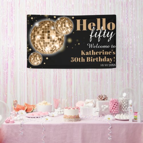 Black Gold 50th Birthday Party Welcome Banner