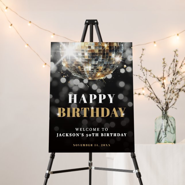 Black Gold 50th Birthday Party Welcome Sign (In Situ (Stand))
