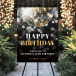 Black Gold 50th Birthday Party Welcome Sign<br><div class="desc">Black and Gold Birthday Welcome Sign. Set the tone for the celebration with this bold welcome sign featuring a deep black background and fun gold disco ball details. "Happy Birthday" appears in a mix of white and gold serif fonts for a clean, modern look. Beneath the greeting, there’s space to...</div>
