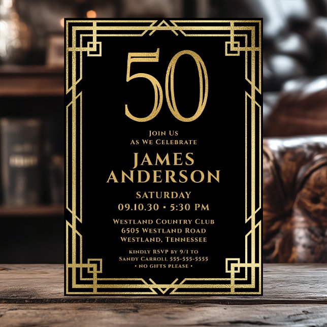 Black Gold 50th Birthday Photo Invitation (Creator Uploaded)