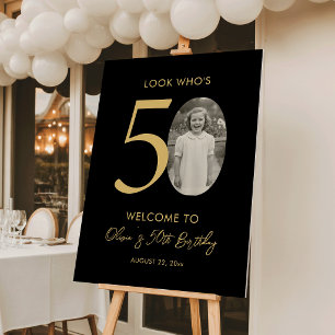 Black & Gold 50th Birthday Photo Welcome Foam Board
