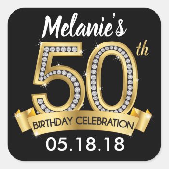 Black & Gold 50th Birthday Stickers by AnnounceIt at Zazzle