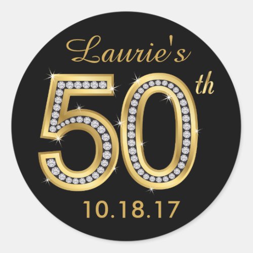 Black  Gold 50th Birthday Stickers  Diamond