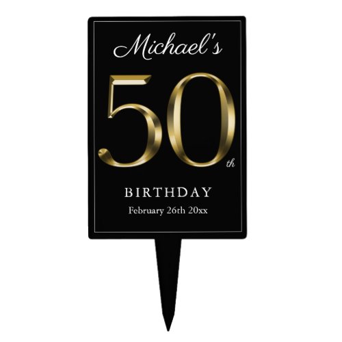 Black Gold 50th Birthday Text Classy Milestone Cake Topper