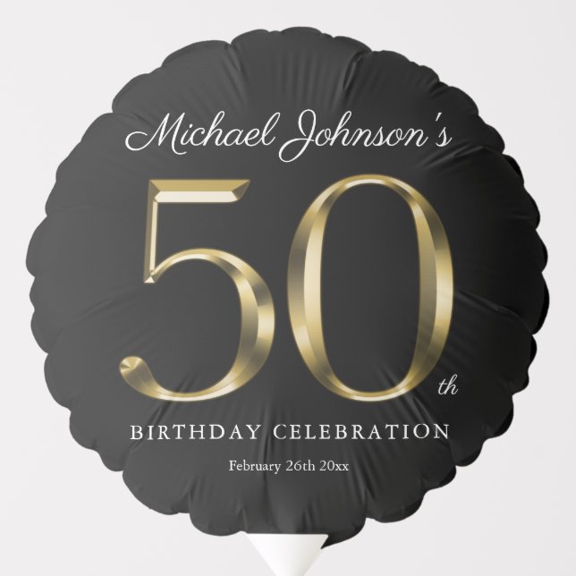 Black Gold 50th Birthday Typography Classy Custom  Balloon (Front)
