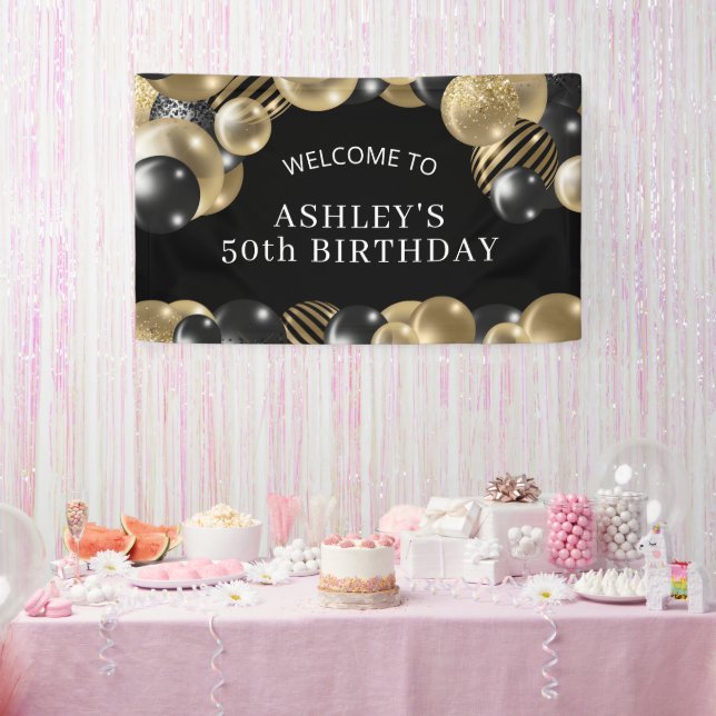 Black Gold 50th Birthday Welcome Banner (Party)