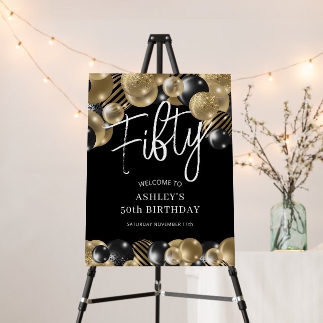Black Gold 50th Birthday Welcome Foam Board (In Situ (Stand))