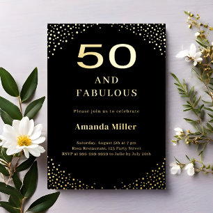Black gold 50th fabulous birthday foil invitation