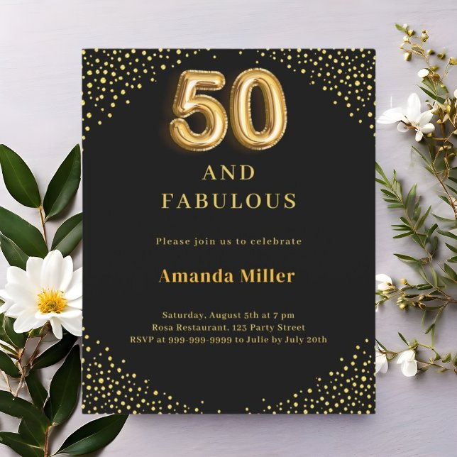 Black gold 50th fabulous birthday invitation (Creator Uploaded)