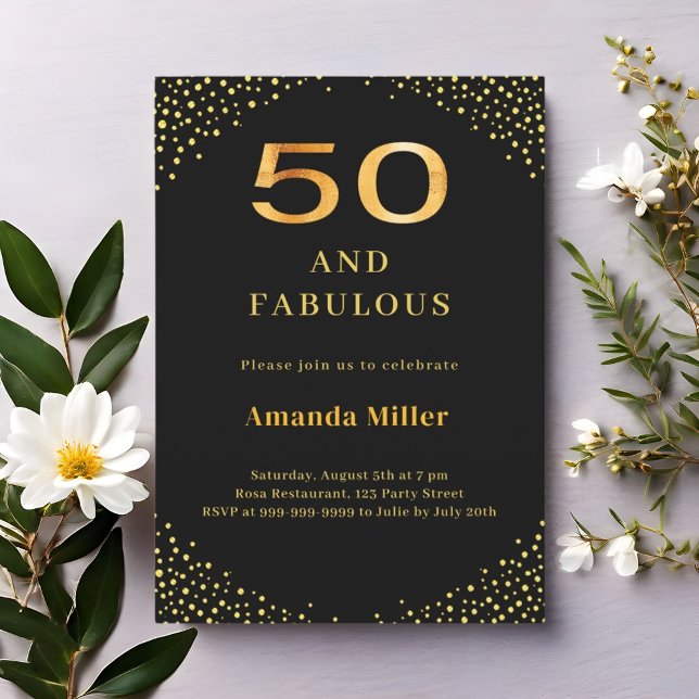 Black gold 50th fabulous birthday invitation (Creator Uploaded)