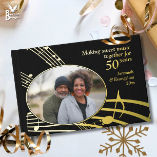 Black Gold 50th GOLDEN Anniversary SWEET MUSIC Foil Guest Book