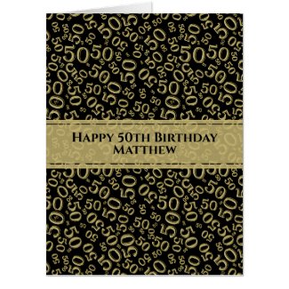 Black/Gold 50th Jumbo Birthday Number Pattern 50 Card