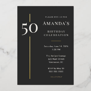 Black Gold 50th Milestone Birthday Celebration Foil Invitation