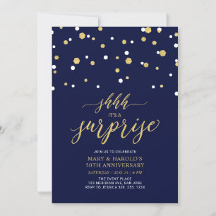 Black & Gold   50th Surprise Wedding Anniversary I Invitation