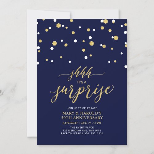 Black  Gold  50th Surprise Wedding Anniversary I Invitation