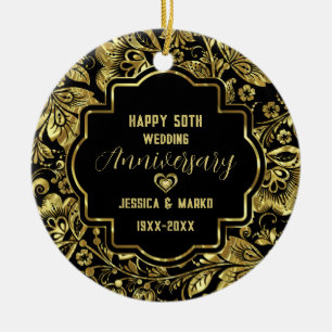 Black & Gold 50th Wedding Anniversary Ceramic Ornament
