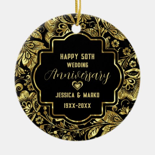 Black  Gold 50th Wedding Anniversary Ceramic Ornament