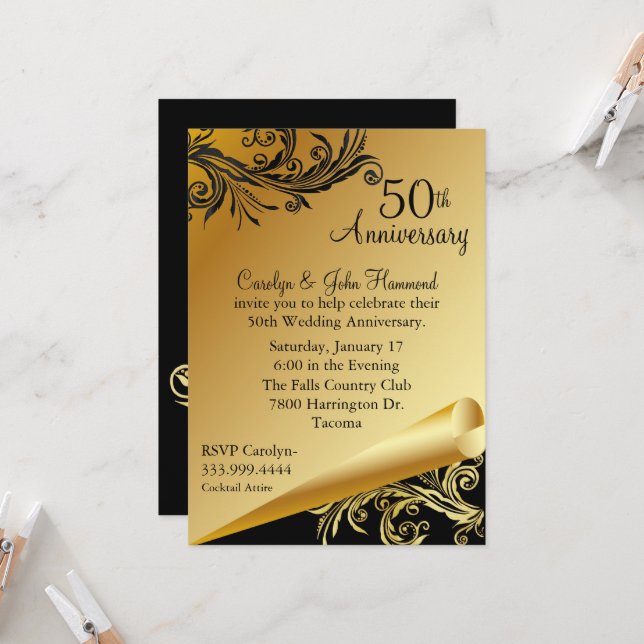 D&L Designs Ltd Personalised Golden Wedding 50th Anniversary Invitations (Design Code: GWA 001) (Pack Of 52